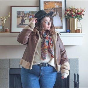 Universal Thread Brown Faux Leather and Sherpa Bomber Jacket